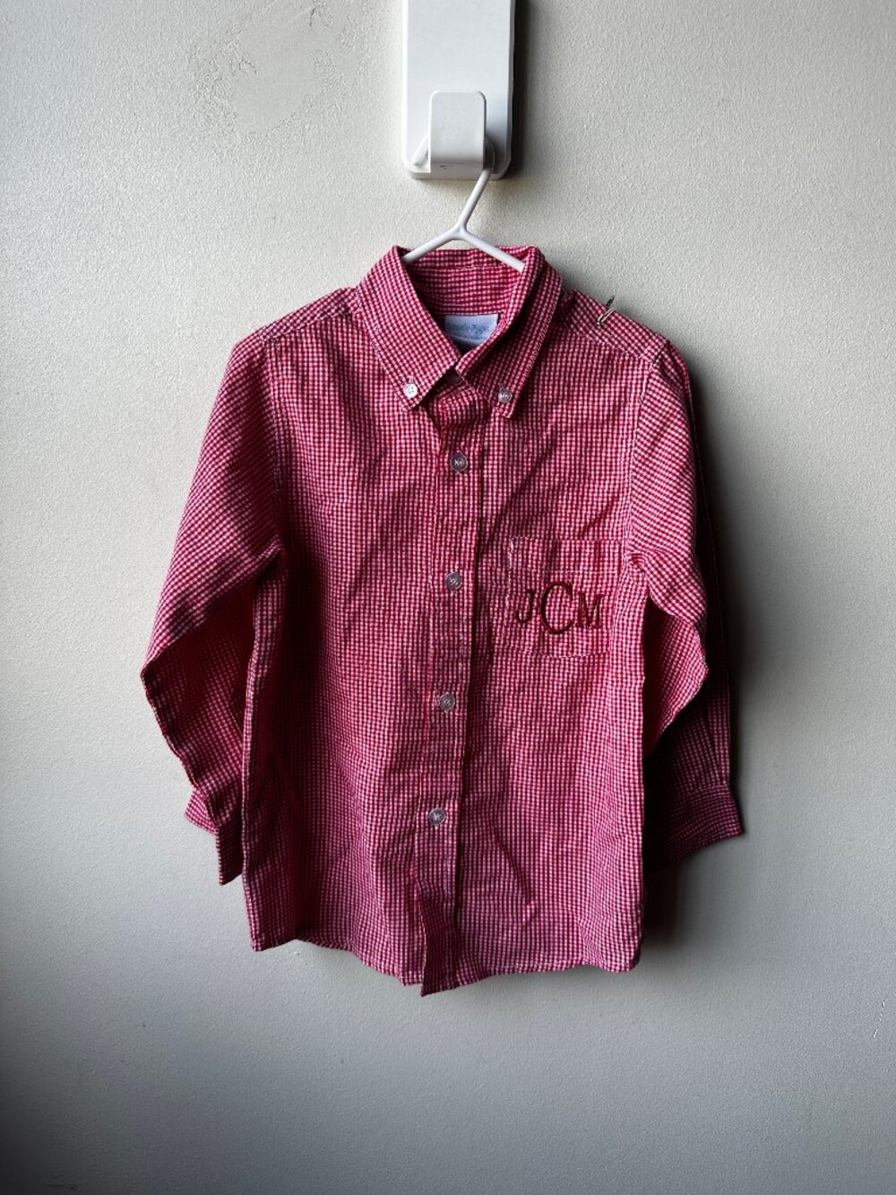 Remember Nguyen Boys 3T Red Gingham Button Down Shirt Long Sleeve JCM Monogram